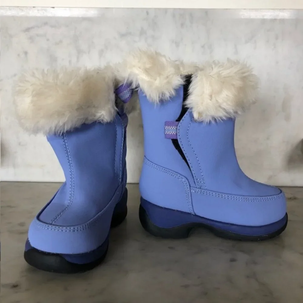 LANDS' END Little Girl Dual Hook & Loop Closure Faux Fur Lined Periwinkl…